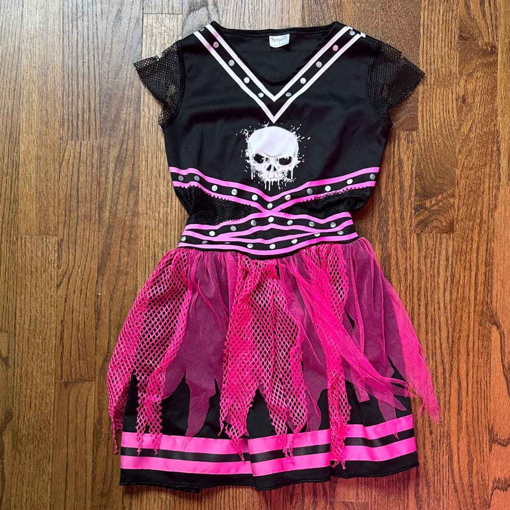 Spirit Zombie Cheer Pink and Black Skull Kids Costume size M 6/7